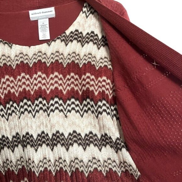 Alfred Dunner Petite Rust Cardigan Chevron Patterned Zig Zag Open Knitwear PL - Picture 6 of 16